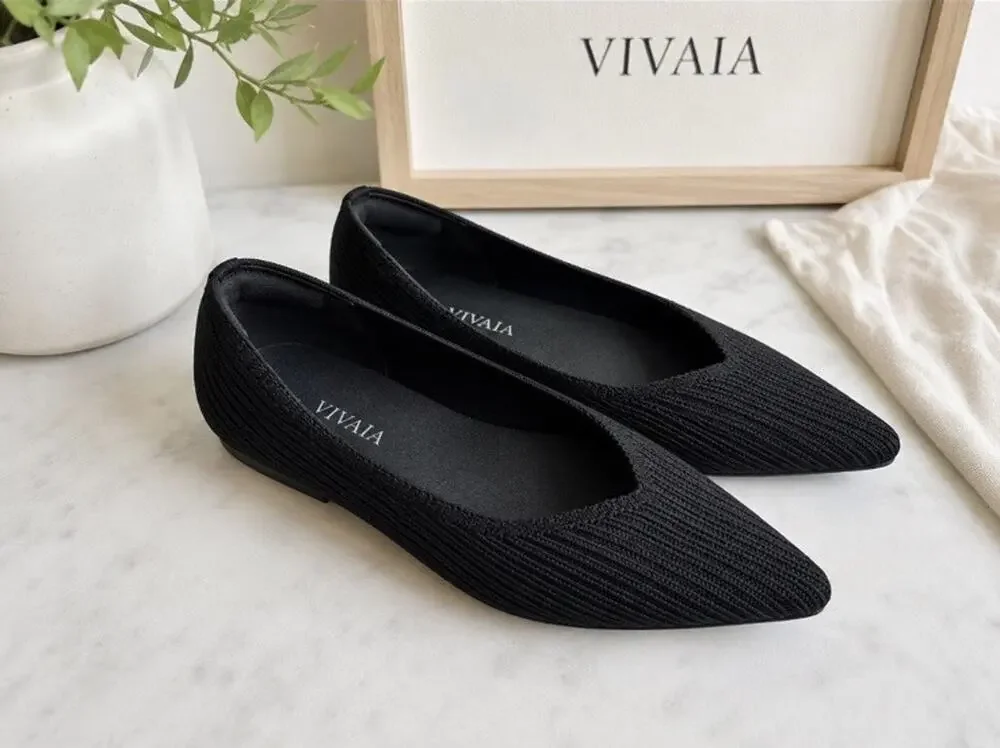 VIVAIA Aria 5° Black Pointed Toe Knit Ballet Flats Women’s EU 38.5 US 8